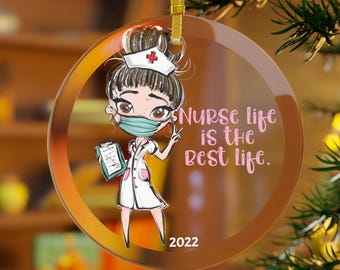 Krankenschwester Weihnachten Ornament Glas, Krankenschwester Ornament, Krankenschwester Geschenke, Krankenpflege Schüler Geschenk RN LPN Krankenschwester Leben, Krankenschwester Frau, Krankenschwester Tochter, Krankenschwester Mutter