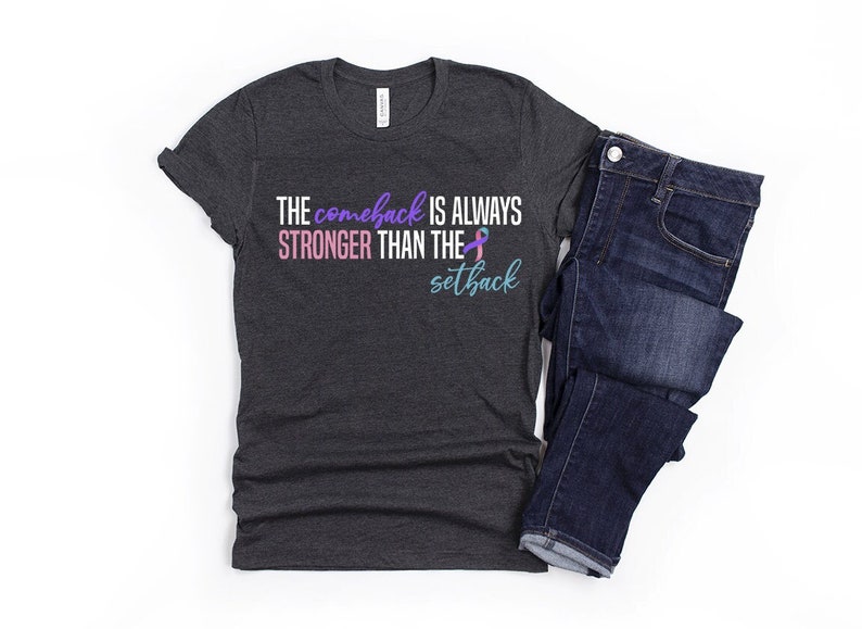 Thyroid Cancer Shirt Women,The Comeback is Always Stronger Than The Setback,Purple Teal & Pink Ribbon Awareness Thyroid Cancer Survivor Gift image 2