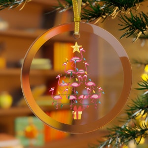 Flamingo Christmas Ornament, Pink Flamingo Gifts, Flamingo Ornament,  Glass Ornament