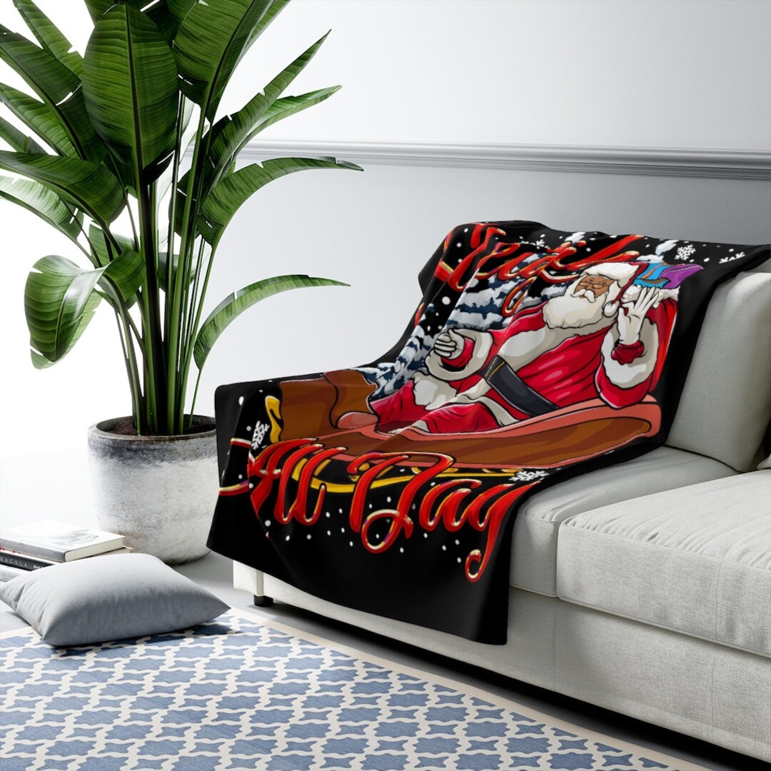 Black Santa Blanket, Sherpa Fleece Blanket, Christmas Blanket, Santa Throw Blanket, Melanin