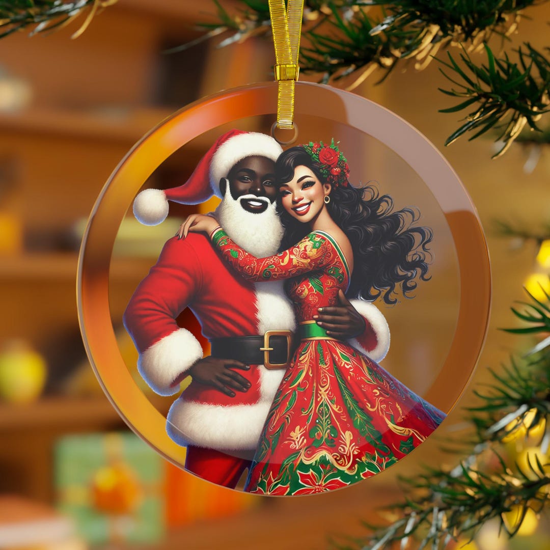 Interracial Couple Ornament, Black Santa LATINA Mrs Claus Christmas ...