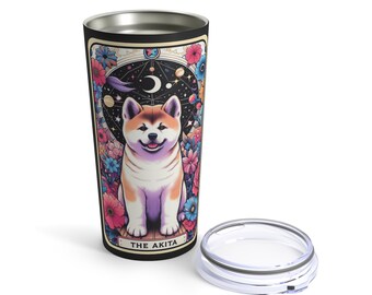 Akita Tumbler 20oz Stainless Steel Travel Mug Coffee, Akita Dog Tarot Card Tumbler with Lid, Akita Mom, Akita Dog Gift, Akita Dad, Akita Mug