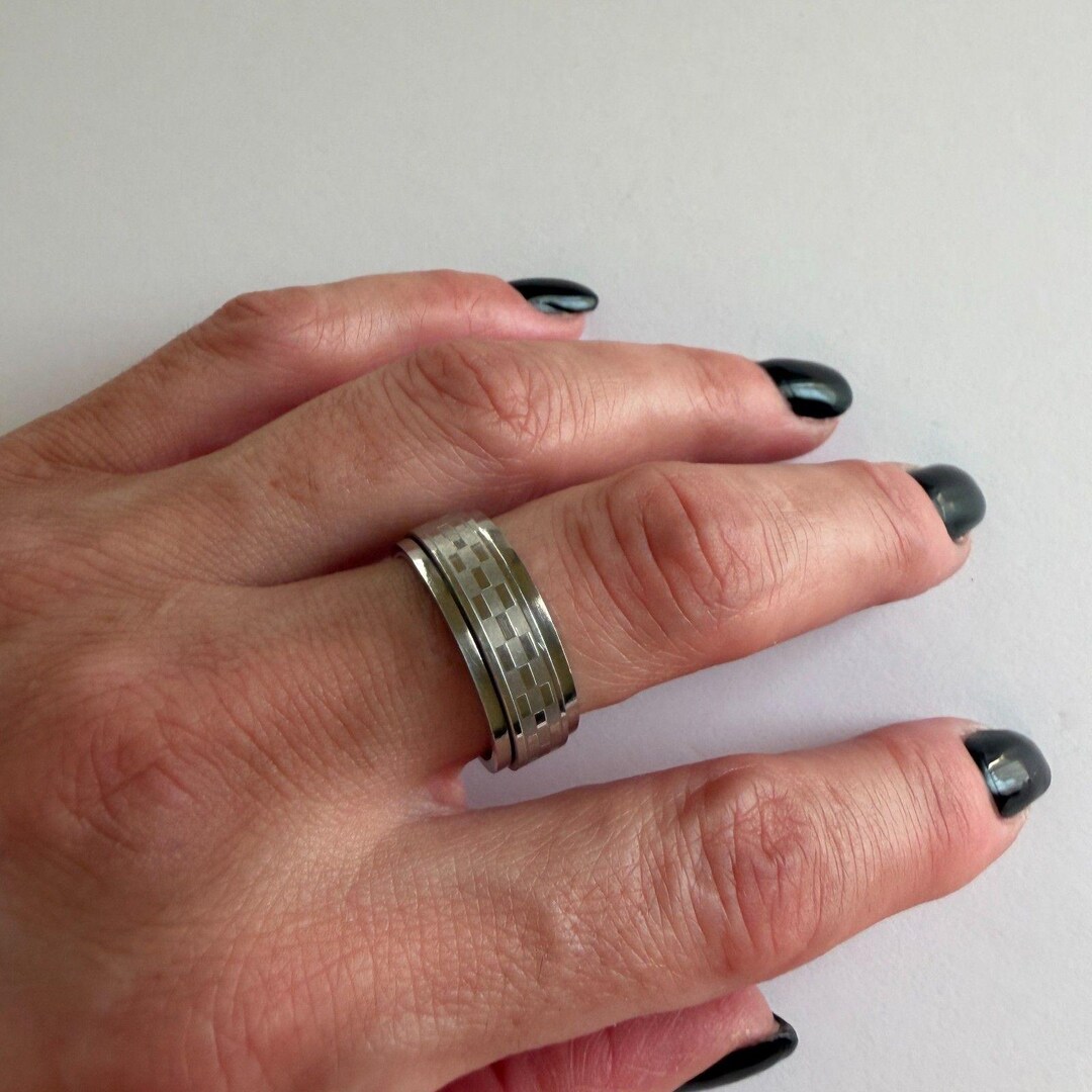 Silver Tone Spinner Band Ring Textured Fidget Unisex Sz 8.25 - Etsy