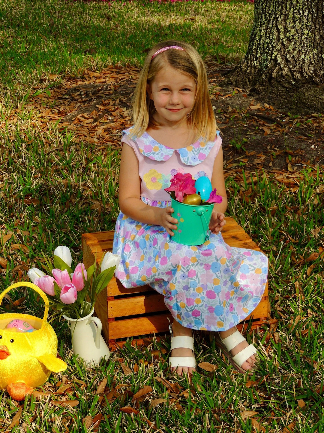 Farm Rio Kids' Floral-print Ruffled Dress In Blue Farm Rio Kids' Floral-print Ruffled Dress In Blue