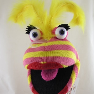 Large 'Lipstick' Sock Hand Puppet -  Yellow Hair Red Lipstick  - New with Tags