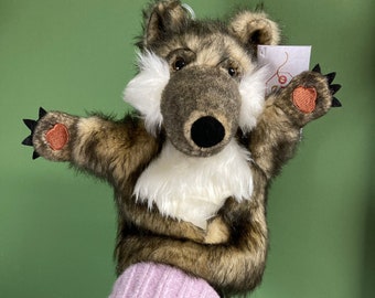 Glove Puppet Fluffy Wolf with tail Hand Puppet