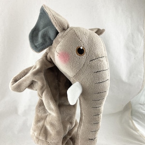 Marioneta de mano de elefante gris con forma de guante para contar historias, con trompa articulada - Nueva con etiquetas