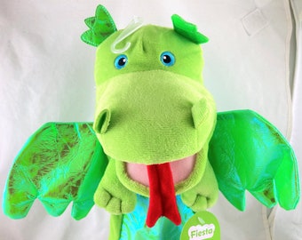 Grüner Drache irisierende Flügel Handpuppe