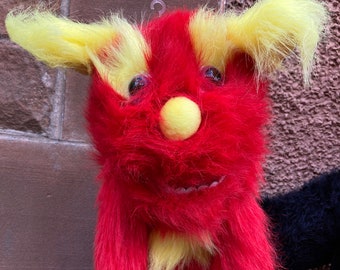 Large Red Monster Hand Puppet -  Red and Yellow and fluffy  - New with Tags