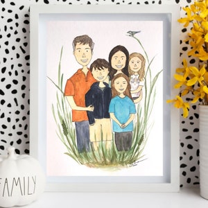 Custom Family Portrait watercolor | REAL physical hand painted illustration family art, portrait with pets, anniversary, family reunion