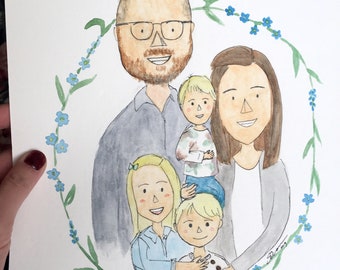 Watercolor Family Portrait Illustration, personalized real physical painting | family art, gift for mom, family reunion anniversary