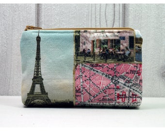 Eiffelturm - Leinen Kosmetiktasche, Paris Make Up Tasche, MissICED Mini Tasche Stadtplan