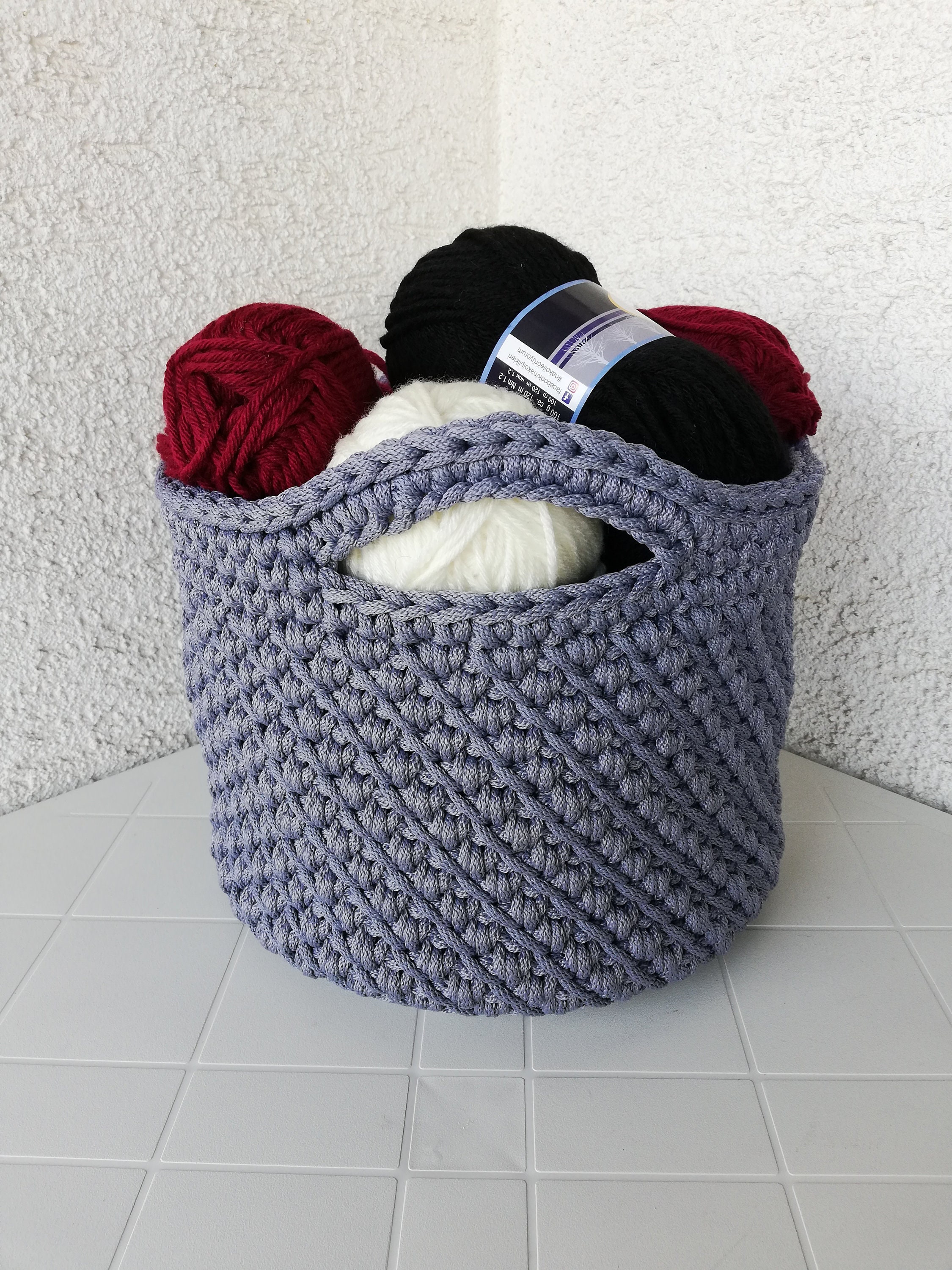 Basket crocheted from rope yarn wool basket shopper Etsy