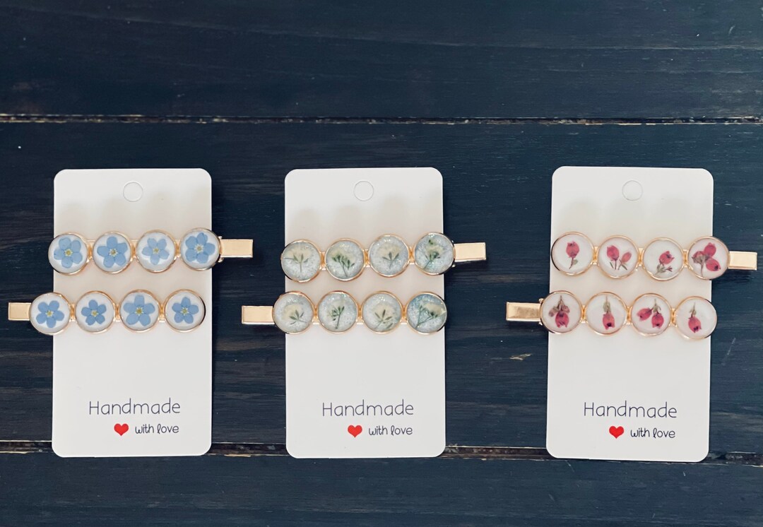 Real Pressed Flowers Hair clip / Forget-me-not / Heather / Baby&#39;s-Breath