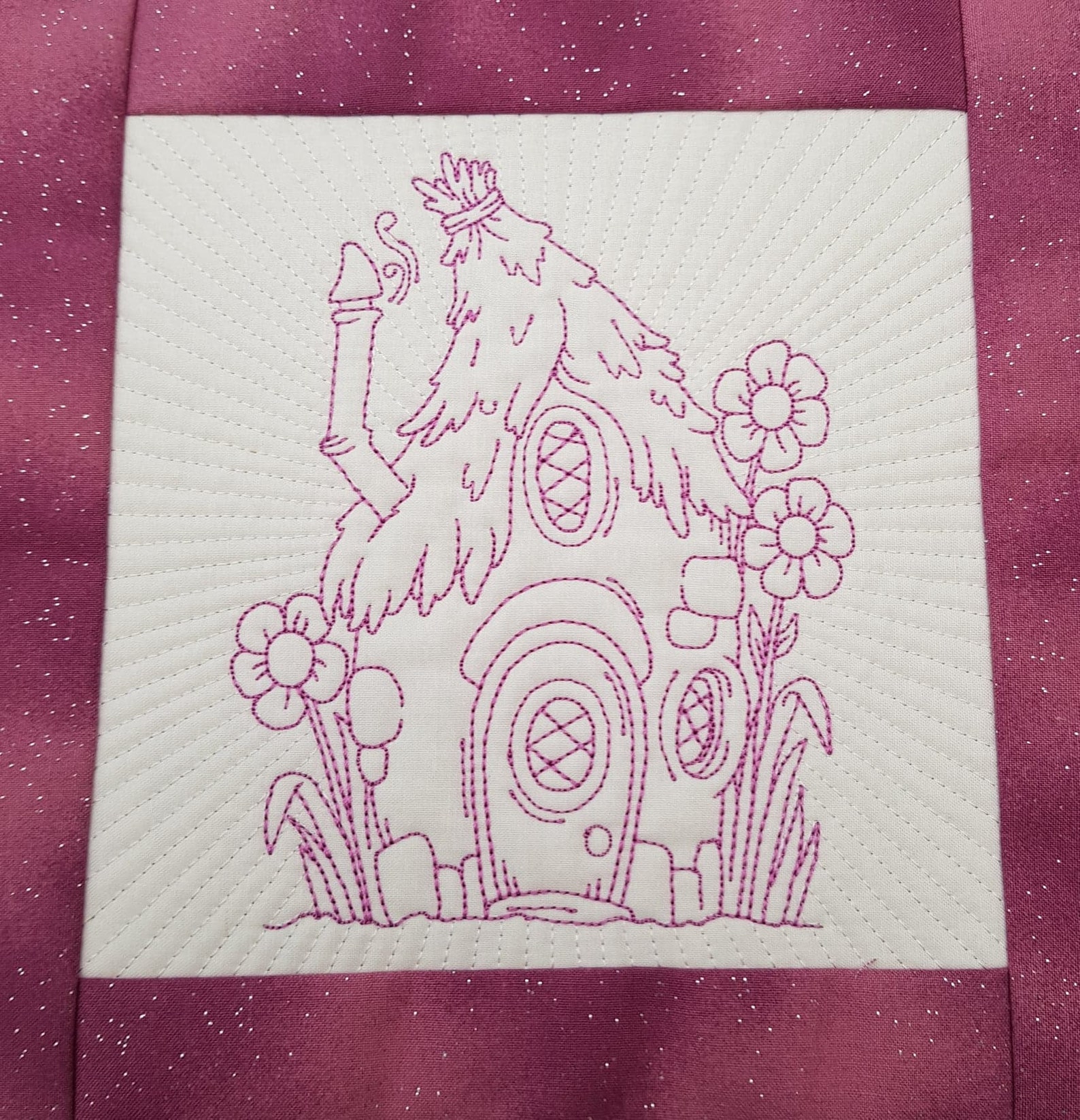 Redwork fairy houses with added bonus of pre quilted block  etsy