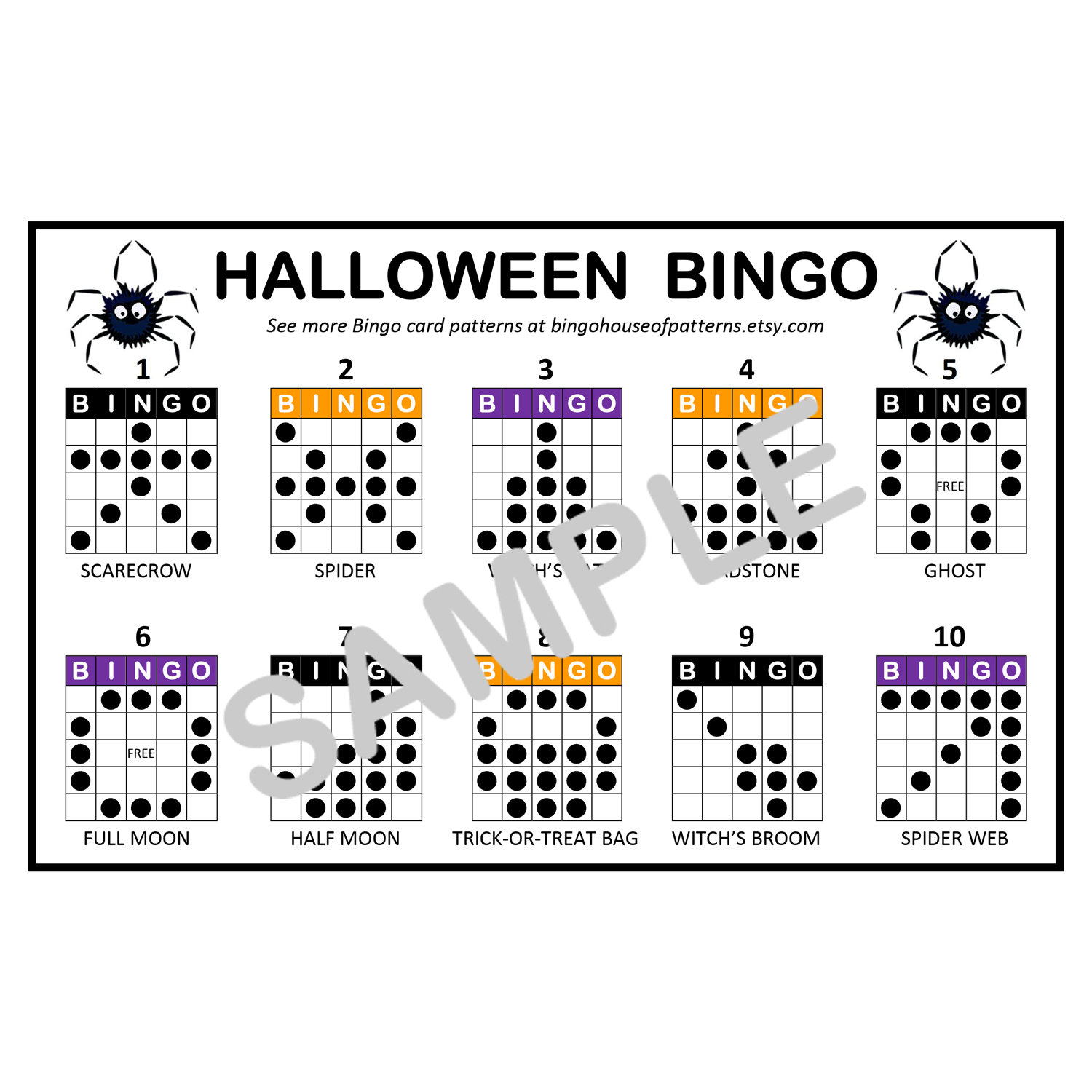 Halloween Holiday BINGO Card Patterns for Really Fun BINGO Etsy