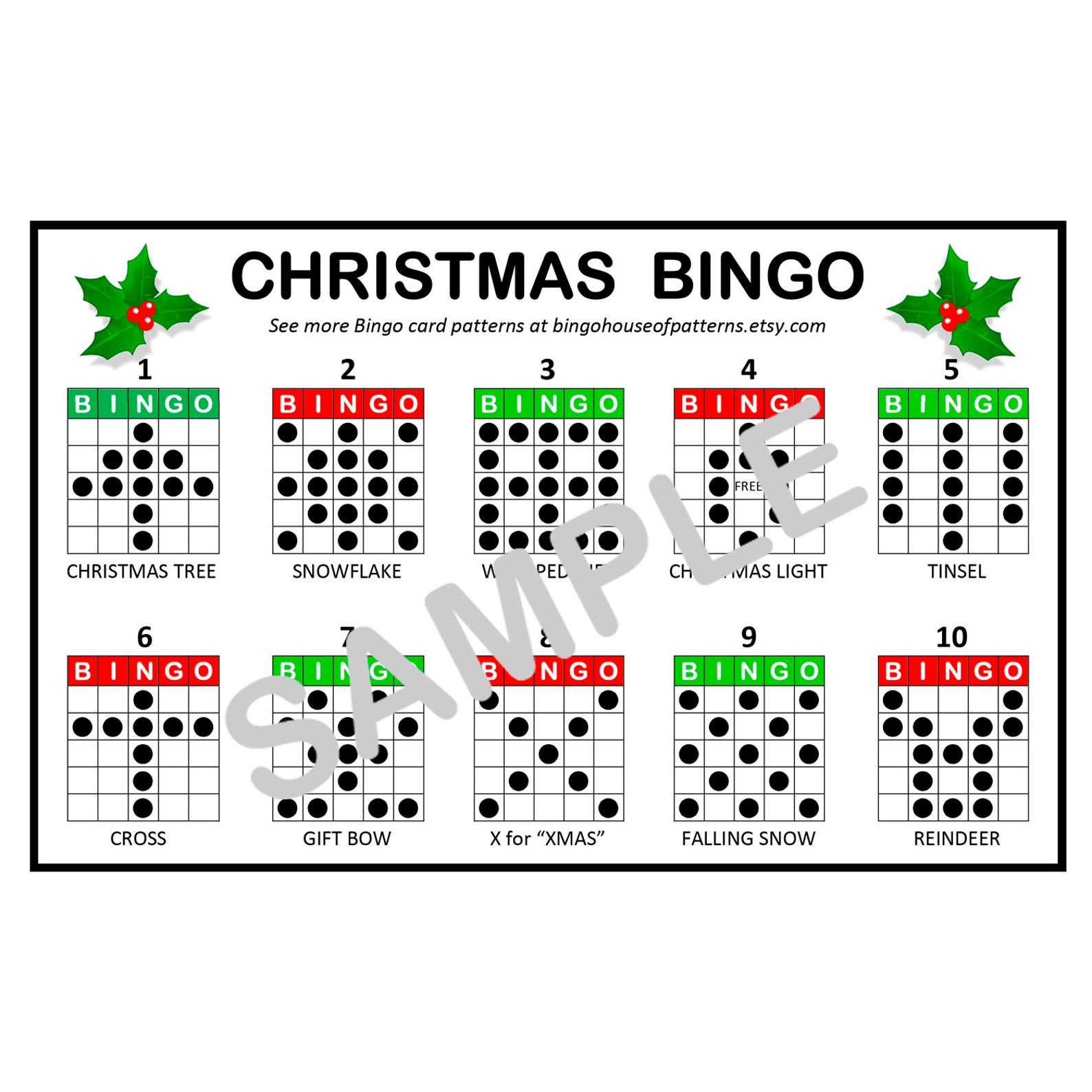Christmas Holiday BINGO Card Patterns For Really Fun BINGO Etsy