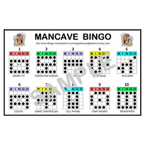 Man Cave BINGO Card Patterns for Really Fun BINGO Games - Bingo Cards