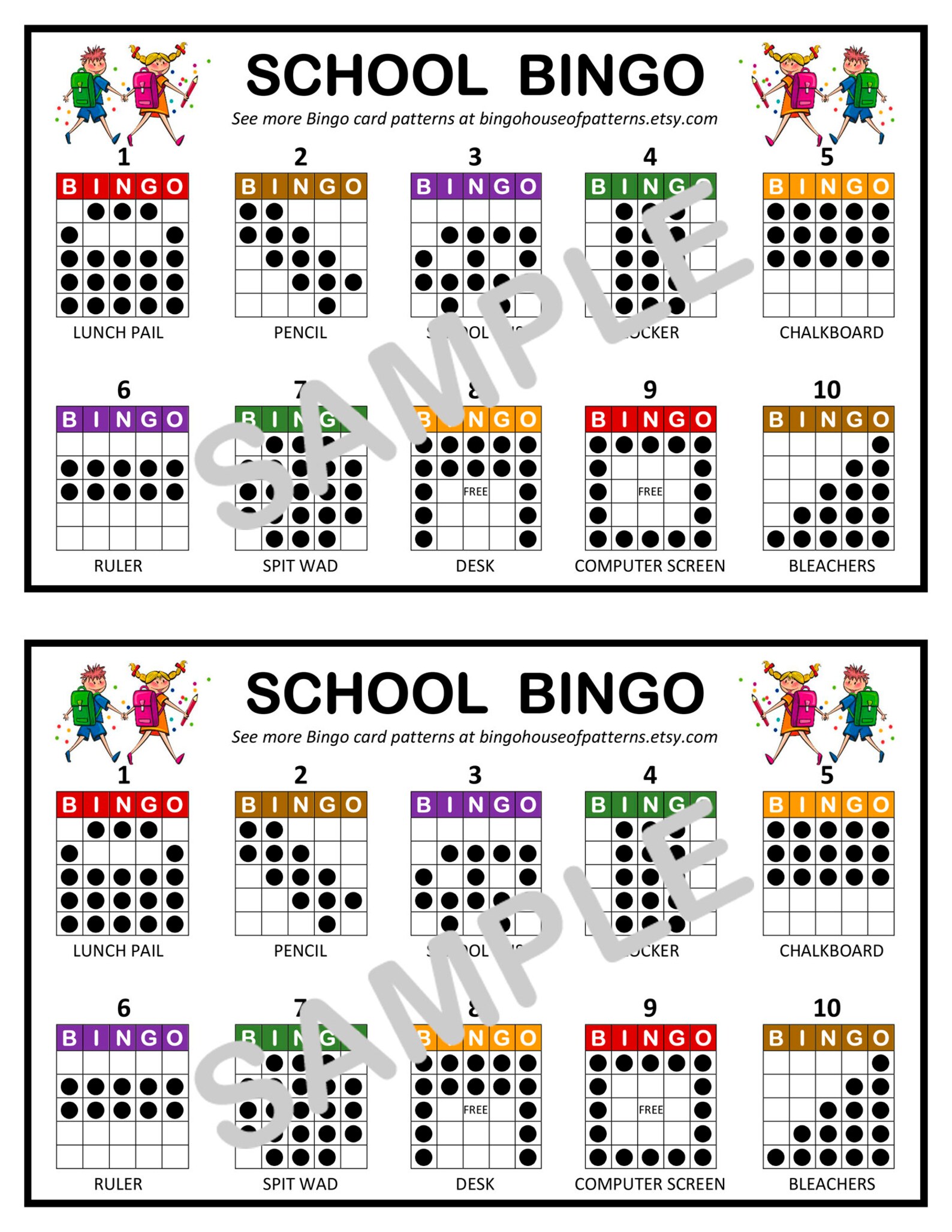 School BINGO Card Patterns for Really Fun BINGO Games Bingo - Etsy
