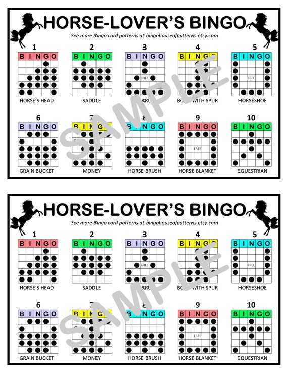 Horse Lovers BINGO Card Patterns for Really Fun BINGO Games