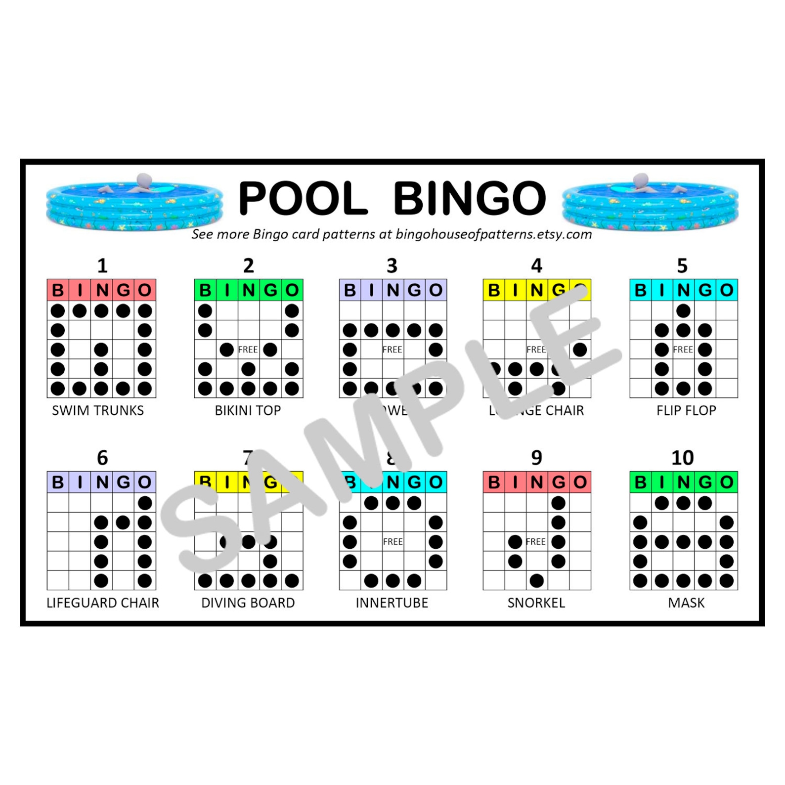 Pool BINGO Card Patterns for Really Fun BINGO Games Bingo Cards Etsy