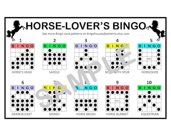 Horse Lovers BINGO Card Patterns for Really Fun BINGO Games - Bingo Cards