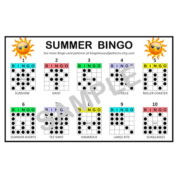 Summertime BINGO Card Patterns for Really Fun BINGO Games Etsy