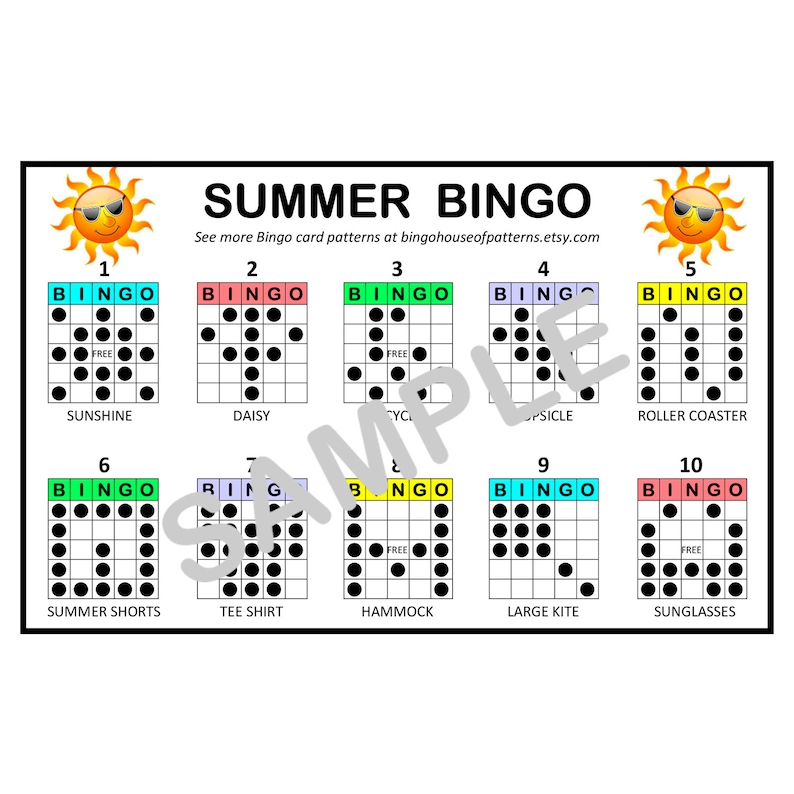 Summertime BINGO Card Patterns for Really Fun BINGO Games Etsy Australia