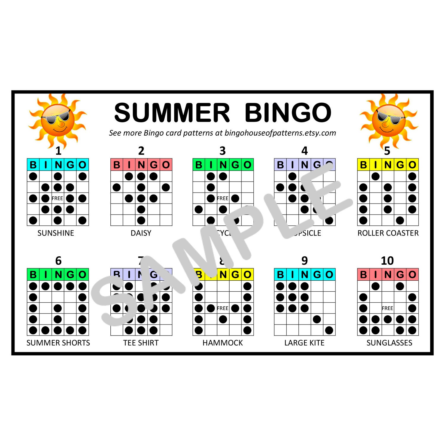 Summertime BINGO Card Patterns for Really Fun BINGO Games Bingo Cards