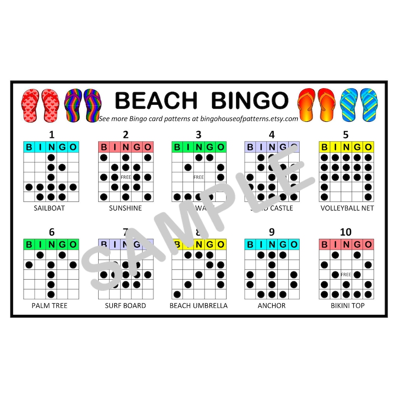 Beach Bingo Card Patterns For Really Fun Bingo Games Bingo Etsy