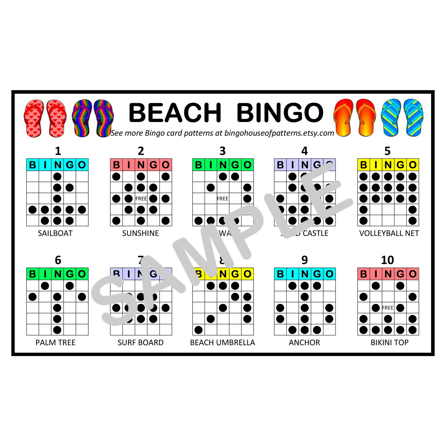 Beach BINGO Card Patterns for Really Fun BINGO Games Bingo Cards Etsy