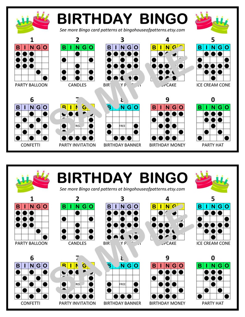 Birthday BINGO Card Patterns for Really Fun BINGO Games Bingo Cards Etsy