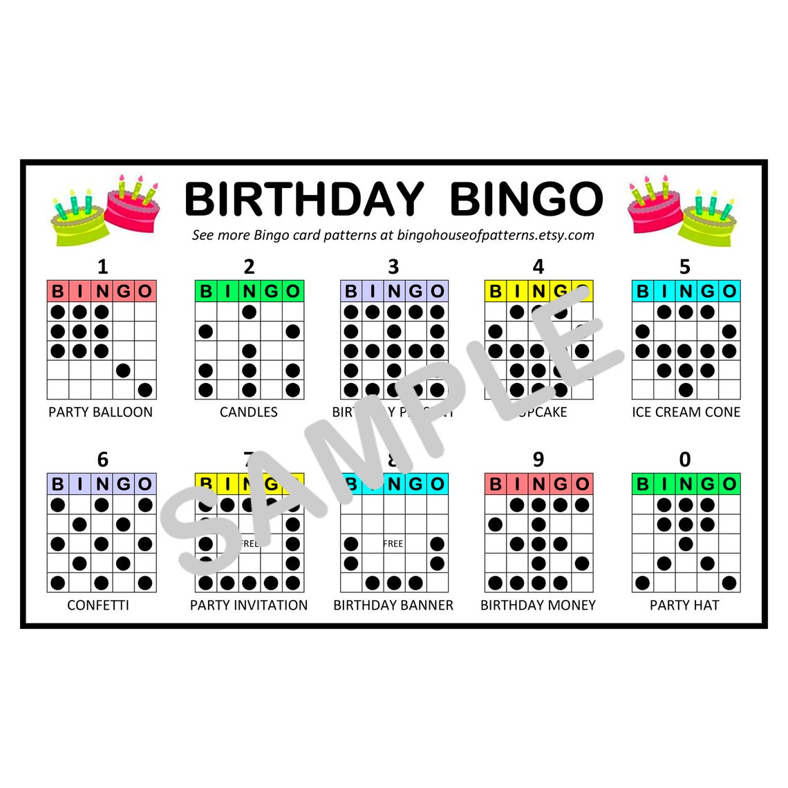 Collection Special Times BINGO Card Patterns For Etsy