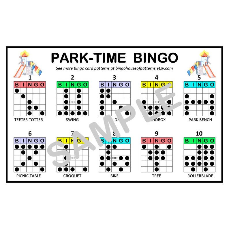 Park Time BINGO Card Patterns for Really Fun BINGO Games Bingo Cards Etsy