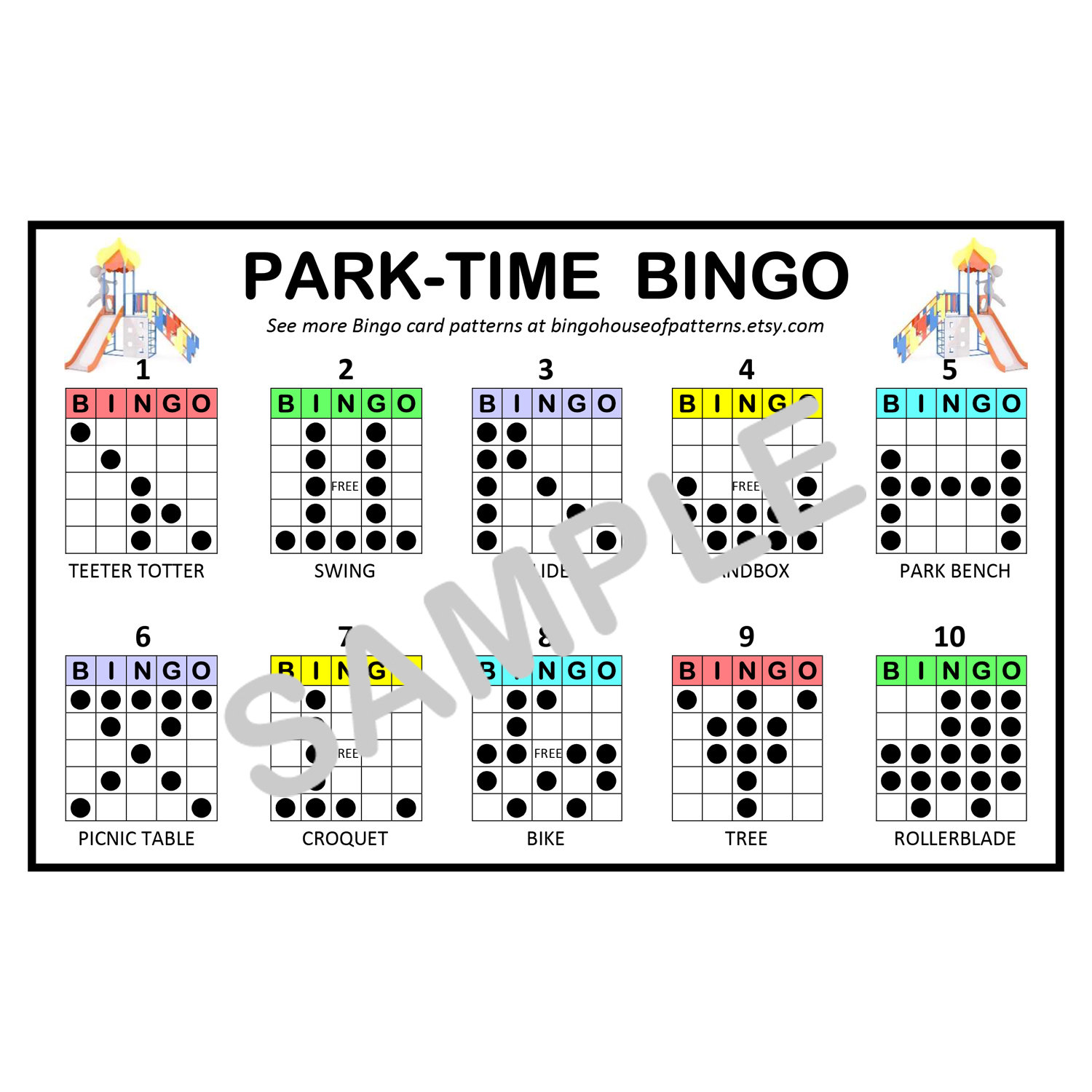 Park Time BINGO Card Patterns for Really Fun BINGO Games Bingo Cards Etsy