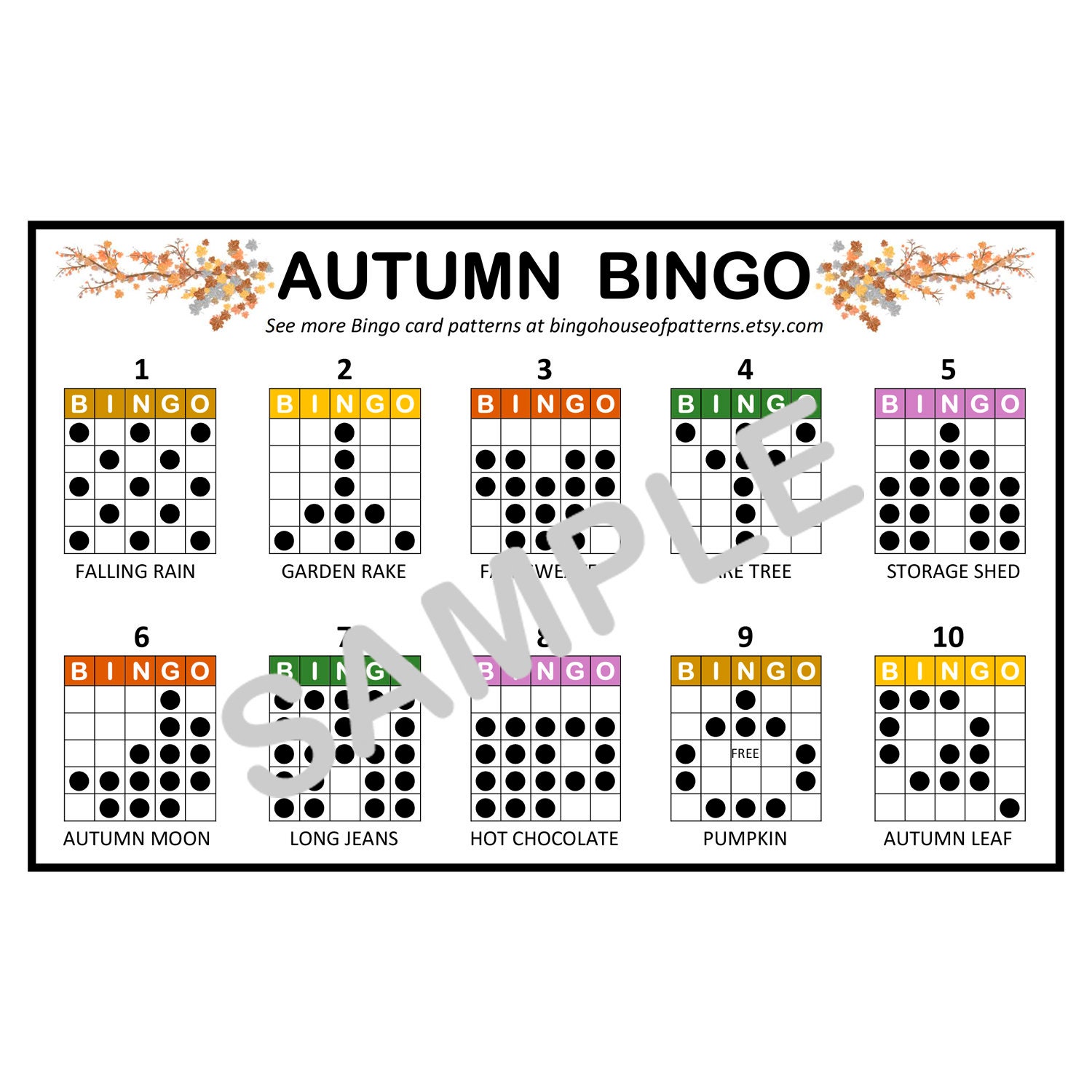 autumn-bingo-card-patterns-for-really-fun-bingo-games-bingo-cards-etsy for Free Printable Bingo Patterns Pdf For Adults Autumn BINGO Card Patterns for Really Fun BINGO Games - Bingo Cards - Etsy for Free Printable Bingo Patterns Pdf For Adults