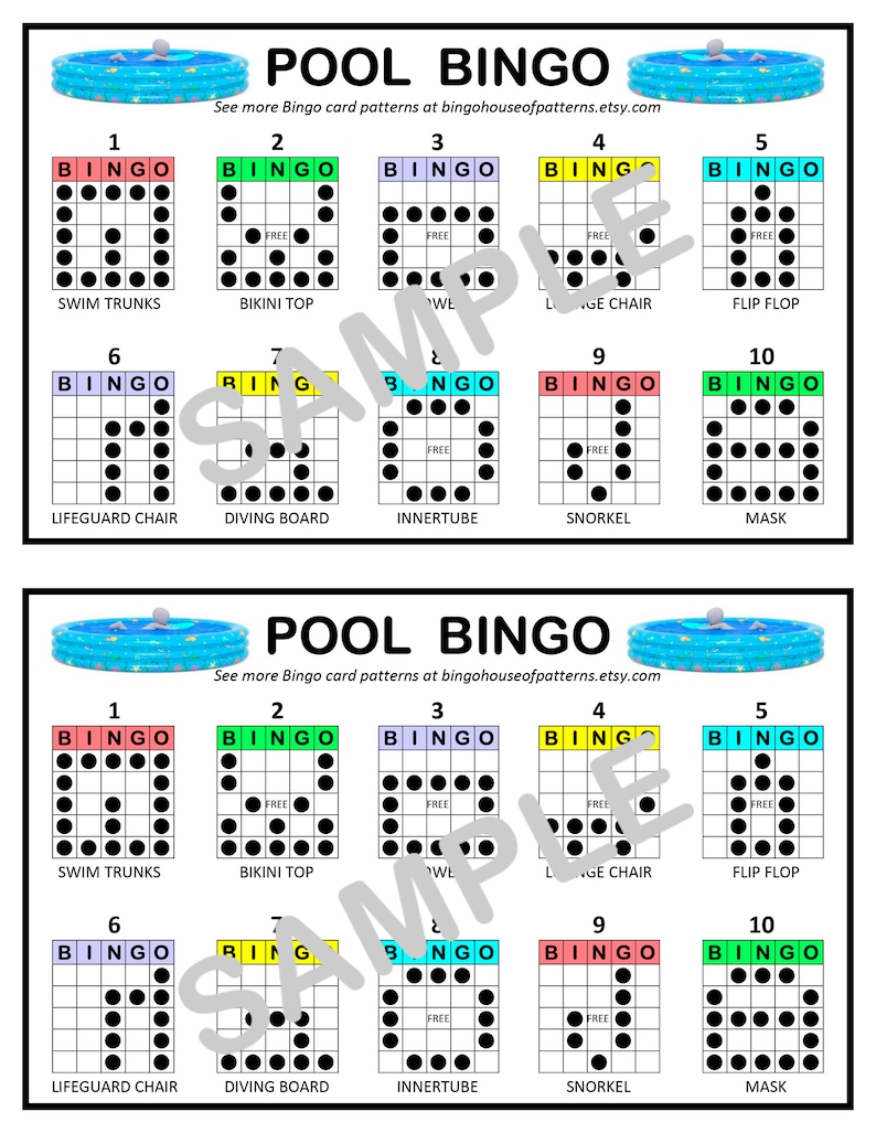 Collection summertime Fun BINGO Card Patterns for Etsy Singapore