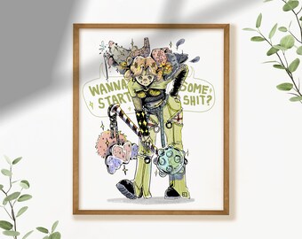 Śliczne dziewczyny Chimera Rysunek tuszem Ilustracja | Possum i Raven | Wydruk artystyczny | Plakat