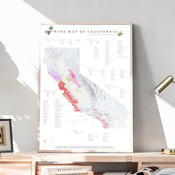 WINE CALIFORNIA US Wine Map of California AVAs raisins imprimer maison cuisine restaurant ristorante décor affiche amateurs de vin