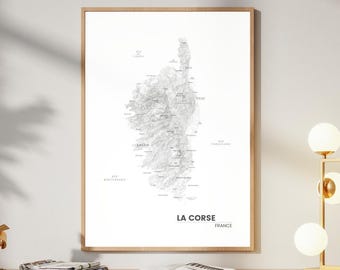 LA CORSE France Corsica Island black and white aesthetic map mediterranean poster
