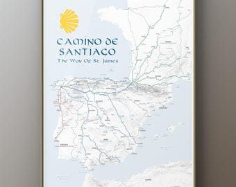 CAMINO DE SANTIAGO Chemin de Saint-Jacques à travers l'Espagne, la France et le Portugal Cadeau pour un pèlerin Cadeaux chrétiens