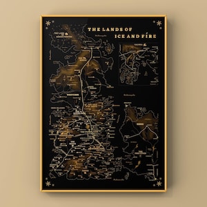 Affiche de carte fantastique des Terres de Glace et de Feu