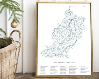 LA LOIRE Les Châteaux De La Loire Castles in the Loire Valley poster map FRANCE