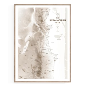 Affiche de la carte légendaire du sentier des Appalaches, affiche de sentier de randonnée en montagne, art mural, décoration de parcs nationaux, idée cadeau pour la randonnée