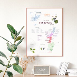 WINE BOURGOGNE France Wine Map Carte des Vins de Bourgogne print home kitchen restaurant ristorante decor poster