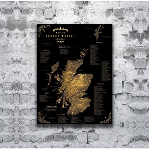 SCOTCH WHISKY Scotland Map of Whiskey Map of Scotland kitchen home restaurant bar gentlemen's club decor poster whiskey distilleries