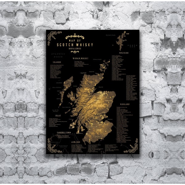 Whiskey Map Scotland Etsy UK