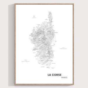 LA CORSE Frankreich Korsika Insel schwarz und weiß ästhetische Karte Mittelmeer Poster
