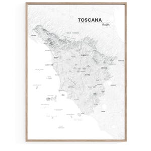 Póster estético en blanco y negro de Toscana, Italia, mapa del Mediterráneo