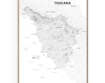 TOSCANA Italy Tuscany black and white aesthetic map mediterranean poster